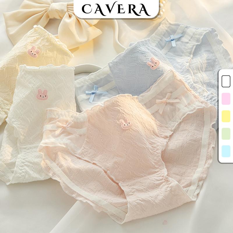 Quần lót nữ cotton viền ren mềm mại thoải mái - Quần chip nữ đính nơ icon chú thỏ dễ thương CAVERA L2861 Women Thun