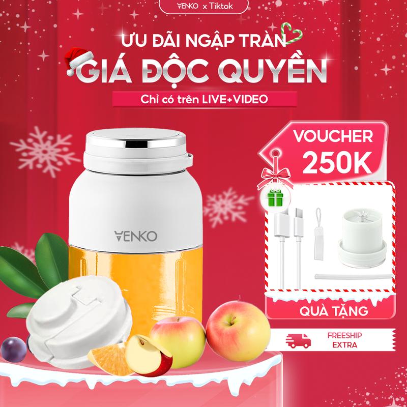  Máy xay sinh tố VENKO PB1300 kèm 2 nắp đậy Lưỡi dao 10 cánh Pin 2600mAh - Máy xay sinh tố tích điện 