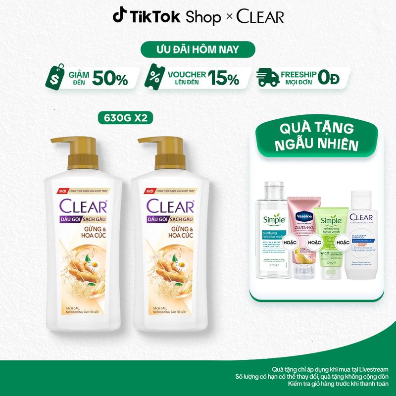 [1] COMBO 2 DẦU GỘI CLEAR THẢO DƯỢC GỪNG & HOA CÚC 630G