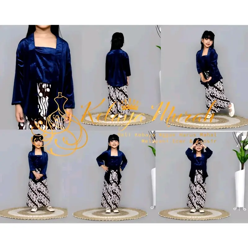 Setelan Kebaya Bludru Anak Kutubaru || Set Kebaya Bludru Anak Perempuan || Seragam Adat Anak Perempuan 9-10 Tahun Yellow || Rok Motif 3