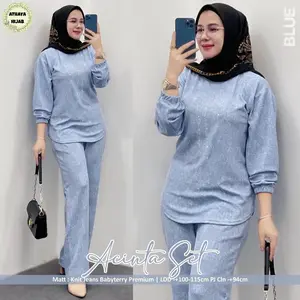 Setelan wanita Muslim Sport Olahraga Ukuran Jumbo LD 120 Acinta set celana 2in1 bahan Knitte Jeans Babytery Premium One set Casual Polos Atasan Plus Celana Fashion Hangout Ukuran M L XL XXL