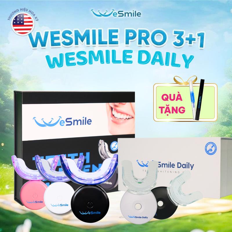 {W02} WeSmile Pro 3+1, WeSmile Daily - Kit hỗ trợ trắng răng, giảm ố vàng và ê buốt hiệu quả tại nhà nhờ công nghệ ánh sáng xanh, đỏ, tặng kèm bút Gel cao cấp bảo hành 6-12 Tháng