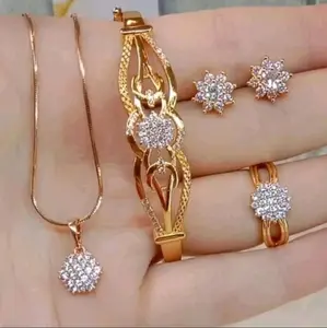 SET PERHIASAN LENGKAP BUNGA BANGGEL CANTIK ELEGANT Emas Kulit kalung 1