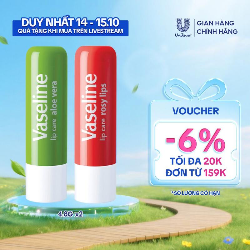 Combo 2 Son dưỡng môi Vaseline Lip Care Lô Hội và Hồng Xinh (4.8g x2)