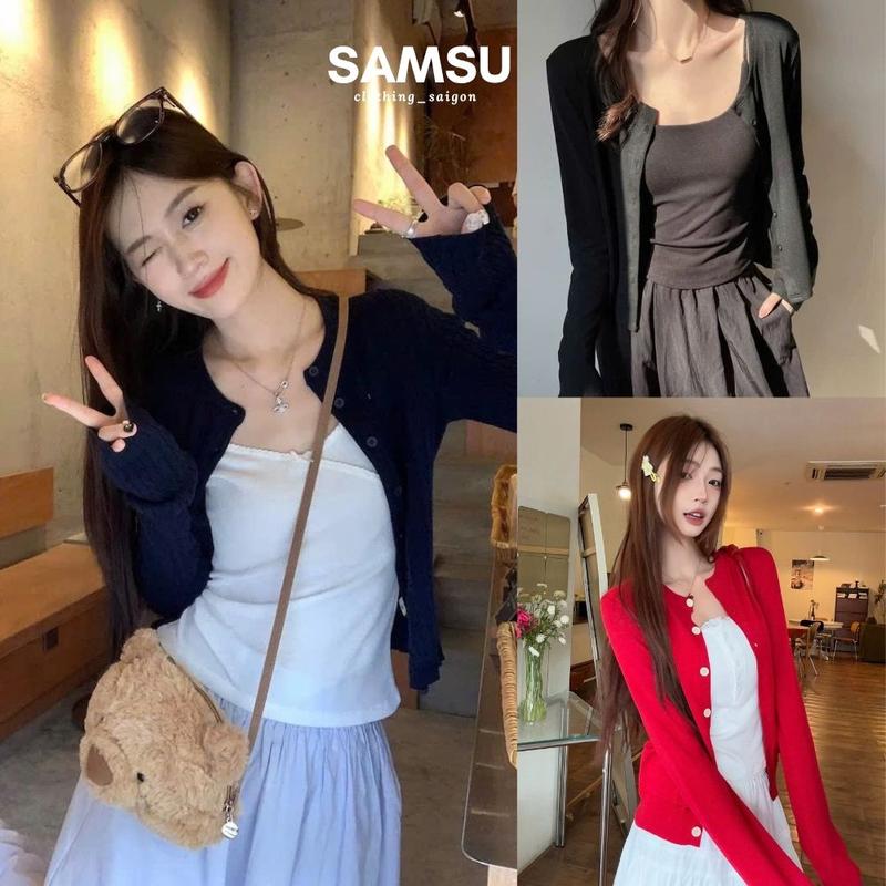 [ DEAL MỚI ] Áo khoác cardigan trơn nhiều màu trơn basic khoác ngoài chất thun gân co dãn Samsu.clothing_Saigon