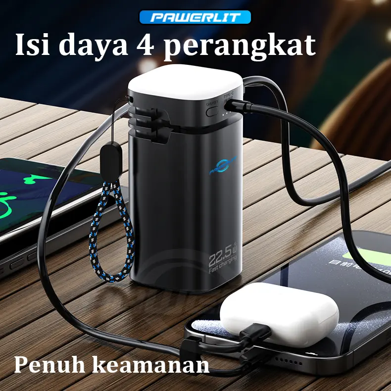 PAWERLIT Powerbank 50000mah Fast Charging Power Bank Type-C Kabel 22.5W PD20W Lampu Emergency Senter LED 4