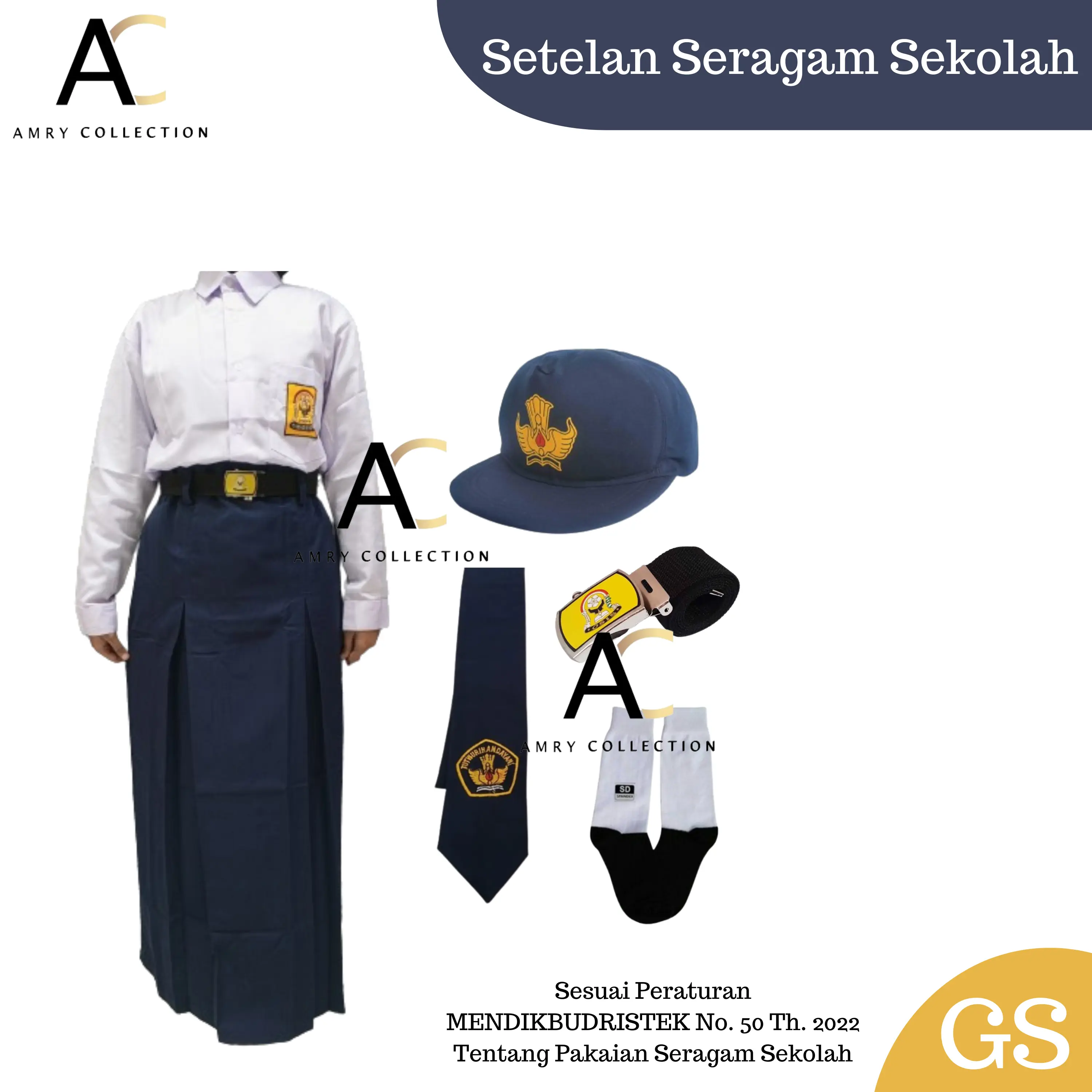 Setelan sekolah SMP Putih Biru Baju SMP Rok Span Belah 2 1 Setel Seragam Sekolah SMP Atasan Bawahan Paket Lengkap