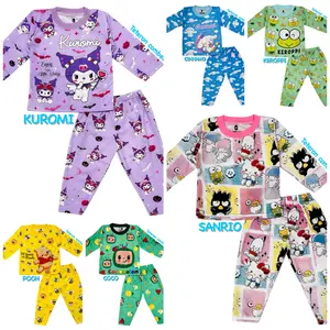 YEYA - BAJU TIDUR ANAK KIDS PEREMPUAN/CEWEK PIYAMA PP KHAM PUTIH PAJAMAS BAHAN KAOS KATUN