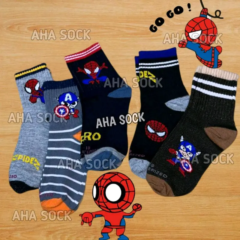 Paket [4 Pasang] Kaos Kaki Anak Laki Laki Motif Superhero ukuran TK PAUD Lembut dan Nyaman Katun Fashion Socks kaus kaki 4 - 8 tahun 4