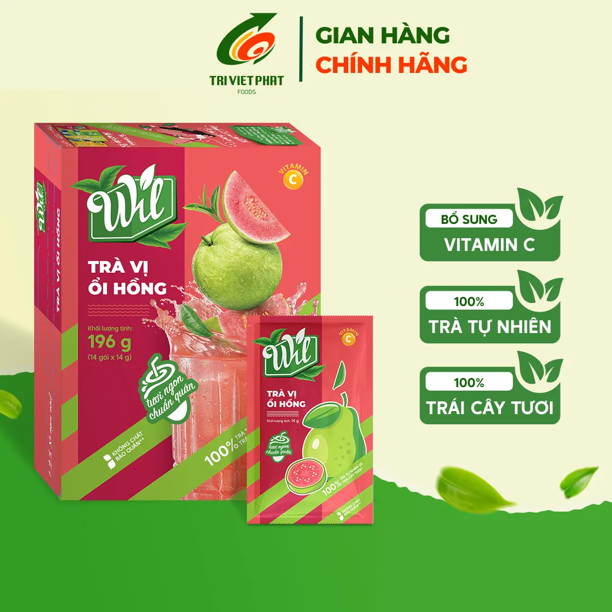 Trà ổi hồng Wil bổ sung vitamin c hộp 196g (14 gói x 14g/gói)