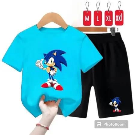 Setelan Anak2 motif sonic 2-10 thn / Stelan kaos Anak-Anak / Baju Anak Celana Pendek 8