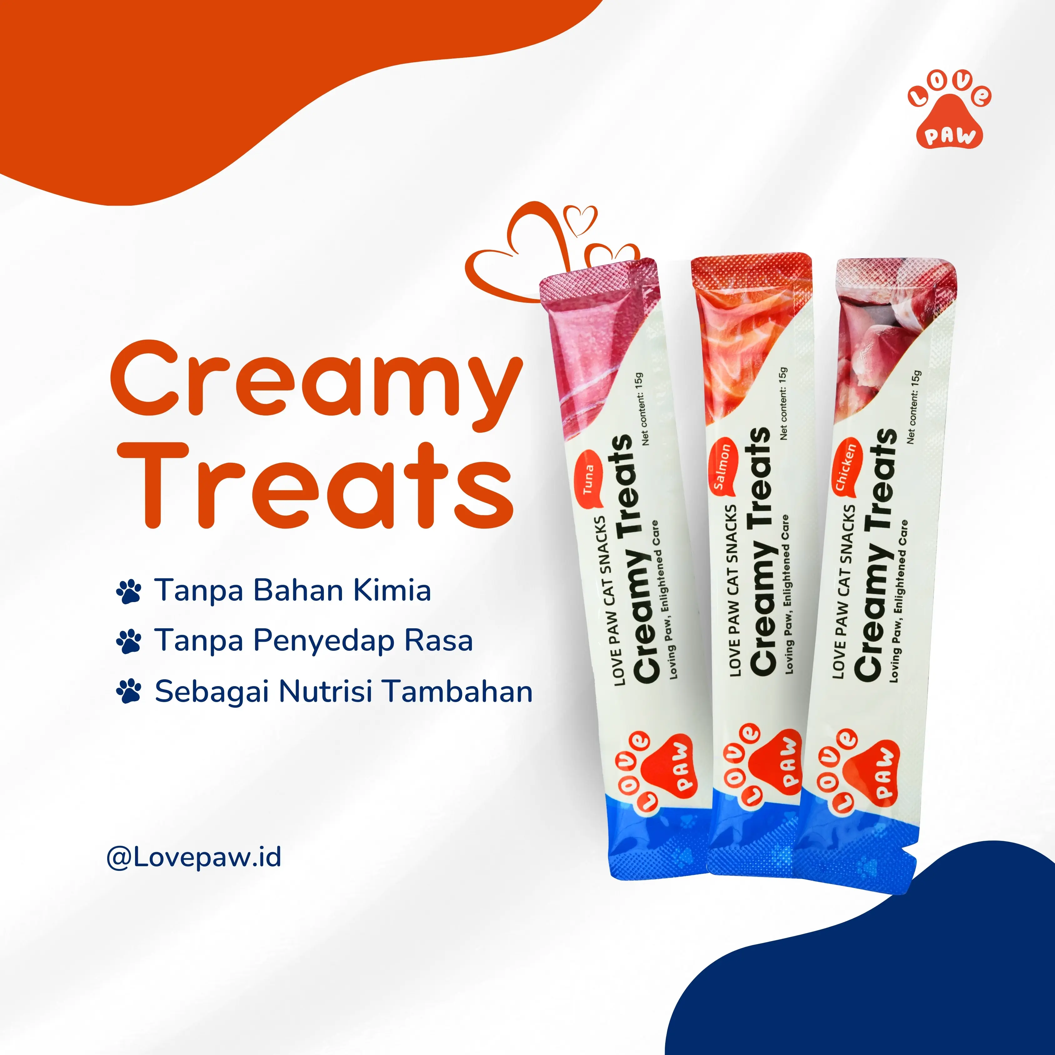Creamy Treats 15 gr - Snack Kucing Bernutrisi - Cemilan Kucing Rasa Ayam, Tuna dan Salmon - Makanan Ringan Untuk Kucing