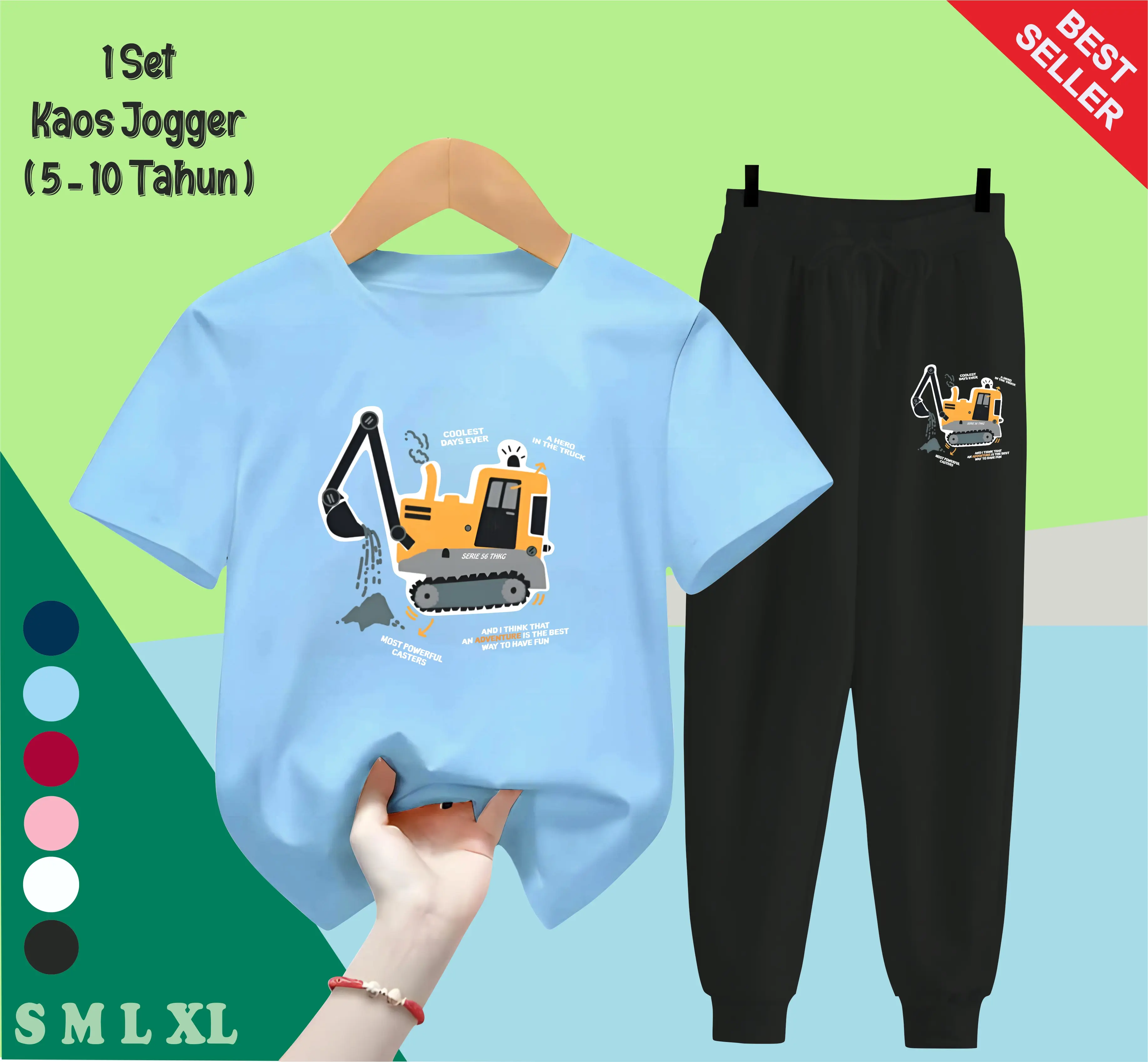 Setelan Kaos Celana Panjang Anak Laki Laki Stelan Set Baju Fashion Anak Perempuan Mobil Excavator 2 Usia 5 -15 Tahun Bunda Parsel