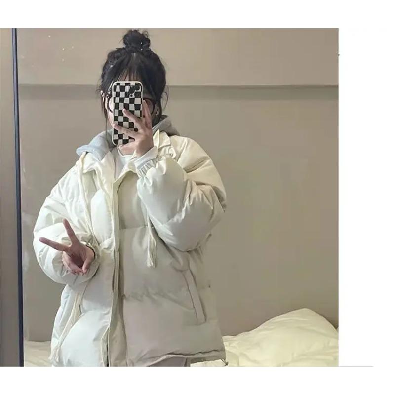 Product Introduction of Loose Slim Hooded Two Piece Set Parkas Spell Color Simple Casual Fashion Women's Parkas Basic Office Ladies Womenswear Coats 7