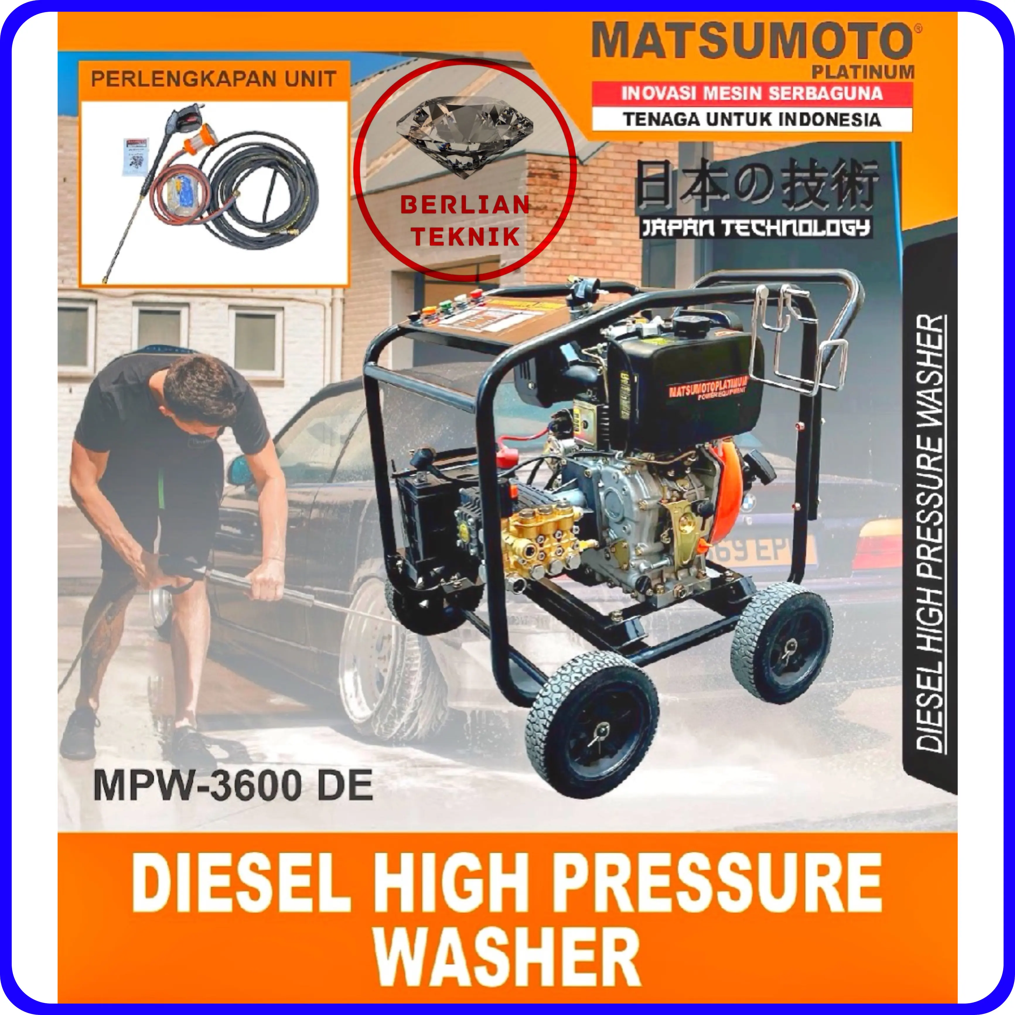 High Pressure Power Sprayer Diesel Jet Cleaner Solar Matsumoto MPW 3600 DE