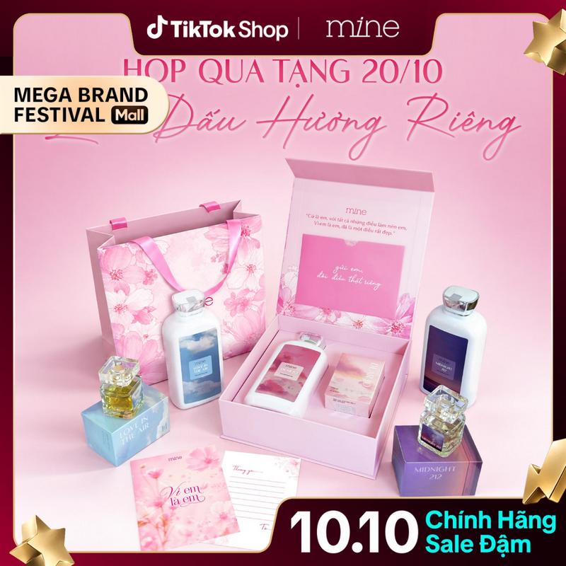 [2026 - BOX QUÀ 20/10 Kèm Thiệp] Hộp Quà Tặng Mine Lưu Dấu Hương Riêng - Gồm Sữa Tắm Hương Nước Hoa Cao Cấp 470g & Nước Hoa Cao Cấp 30ml Hương Liệu Pháp Sang Trọng