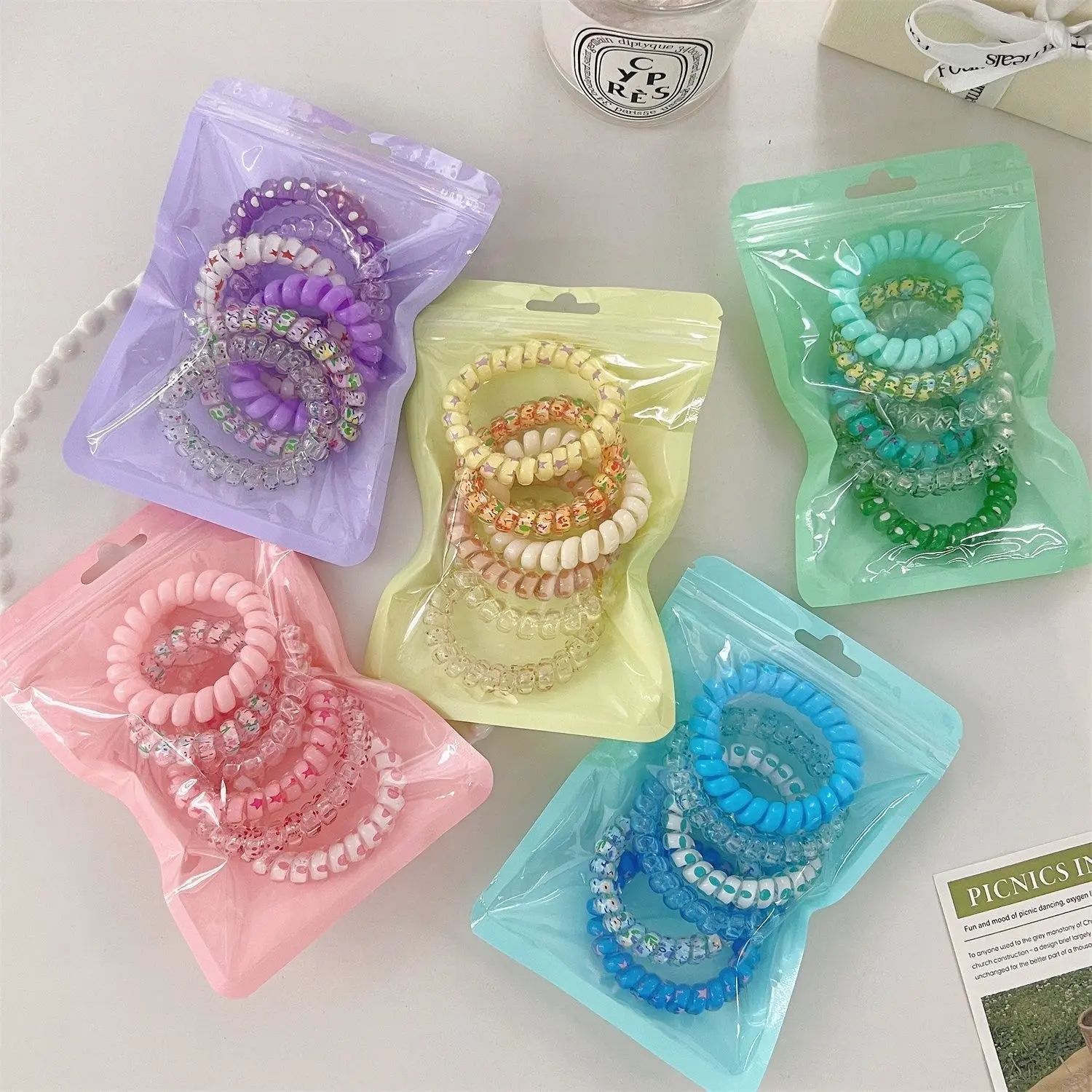 Candy color, new summer jelly, gradient color, traceless phone line, hair loop bag, high elasticity and durability for female headbands