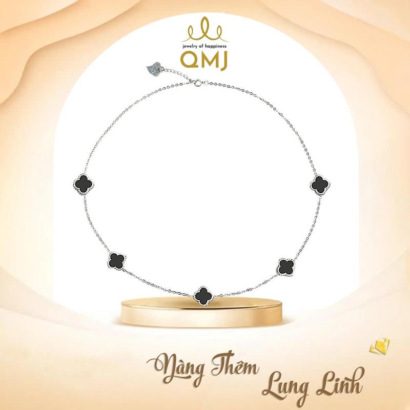 QMJ STORE - Q287 DÂY CHUYỀN CỎ NGŨ PHÚC ĐÁ 6LI bạc 925 cao cấp MÀU BẠC TRẮNG SÁNG không xi kim