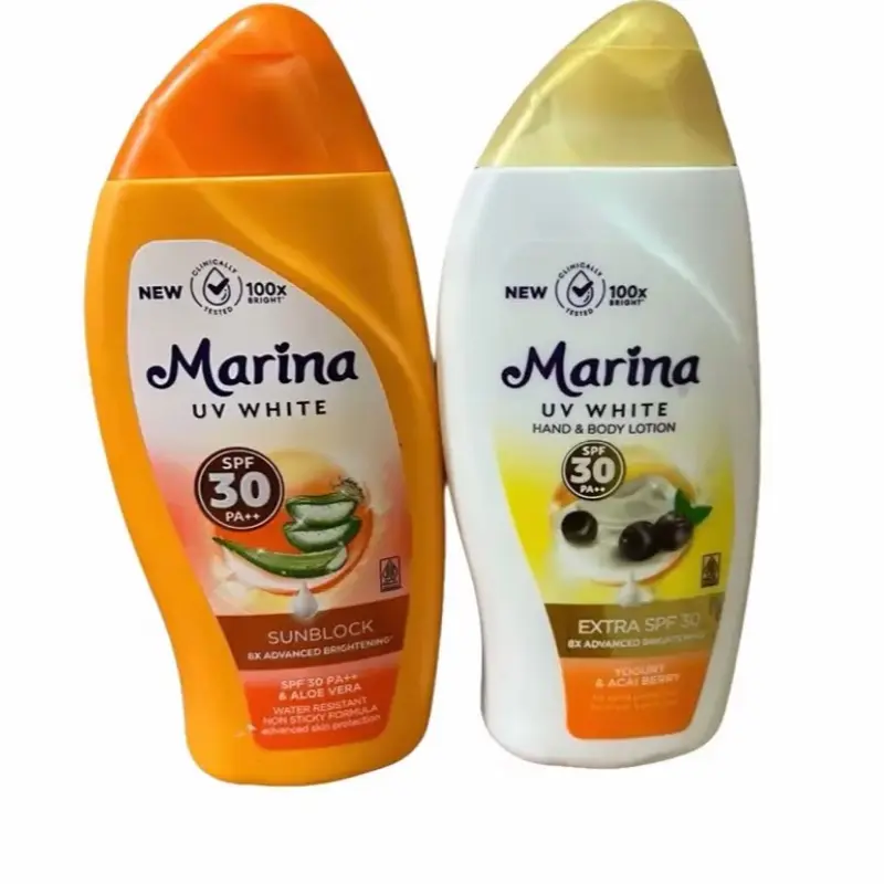 (Dapat 2pcs) Marina Sunblok 92ml + Marina Extra Spf 30 92ml Mencerahkan Tubuh / Lotion Pencerah