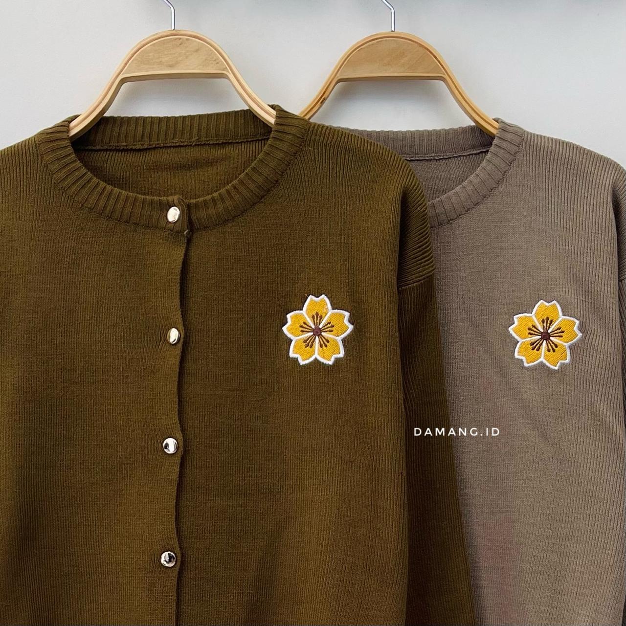 Maira Cardigan Rajut Wanita Lengan Panjang Bordir Bunga | Knit Flower Cardigan | Premium Korean Style