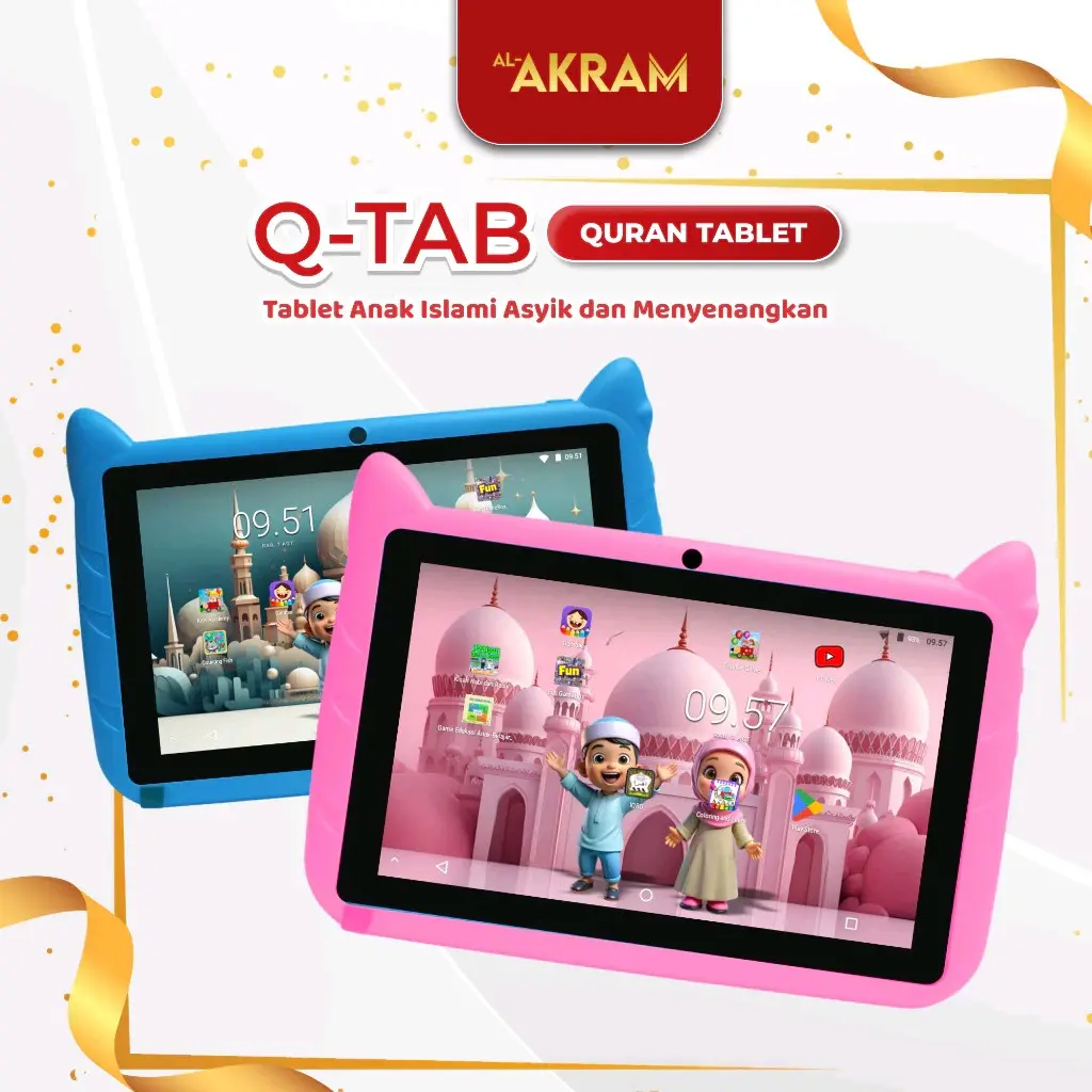 Q-TAB Quran Tablet Anak New Produk Al-Akram Bergaransi 1 Tahun Edukasi Islami Belajar Game Kids Toy