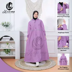 Jas Hujan GAMIS Syari Wanita Muslimah Jumbo Bahan PVC Karet Premium Elastis Tebal Anti Rembes by Axioma Dewasa