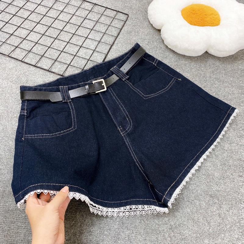 KHÔNG ĐAI 58-100kg quần đùi jean bigsize lưng cao phối ren lai xinh xắn cho nữ chubby Q565