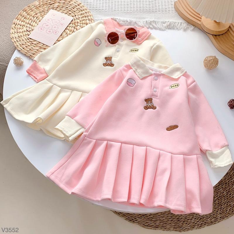  Hey Susie V3552- Váy Polo Gấu Bánh Mì Hồng Kem Cho Bé Gái Size 10-29kg 