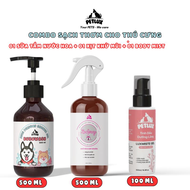 Live cb3 Petlux Sữa Tắm Cho Chó & Mèo BUBUWASH 500ml; Xịt Khử Mùi Cho Chó & Mèo; Xịt Thơm Body Mist cho chó mèo- Loại Bỏ Ve Rận Nấm Ngứa Viêm Da Khử Hôi Dưỡng Mượt Lông Thơm Như Spa