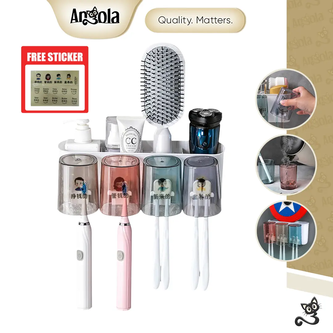 ANGOLA Rak Sikat Gigi Tempel Dinding Gratis Gelas Kumur D72-D74 Tooth Brush Rack Anti Bor