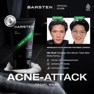 Barsten Acne - Attack Facial Cleanser 100G,  Lawan Permasalahan Kulit Berjerawat,  Membunuh 99.99% Bakteri Penyebab  Jerawat (C.Acnes) Dalam Waktu 60 Detik | Perawatan Muka
