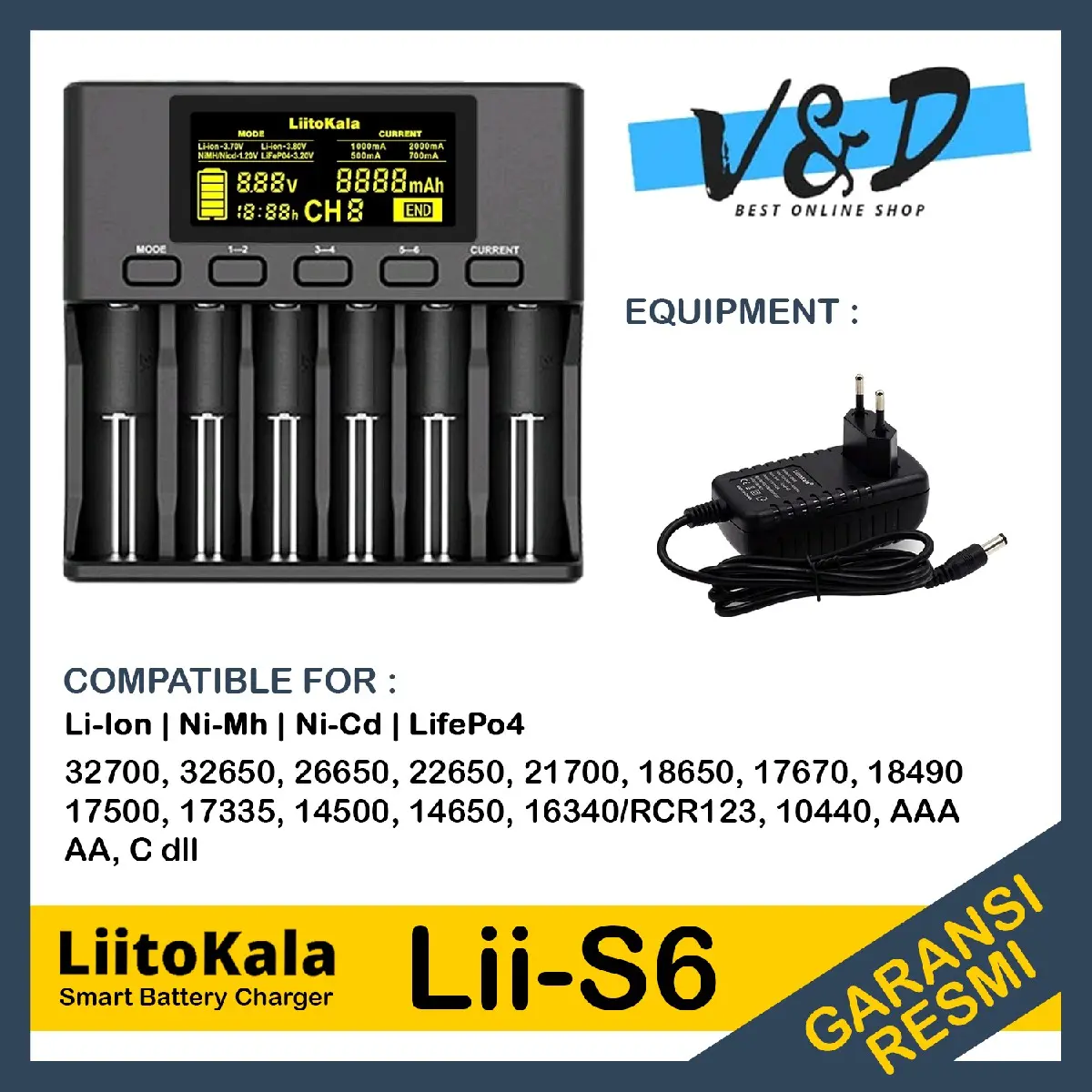 Charger Baterai LiitoKala Lii S6 Original Fullset Charger baterai 6 Slot Fat Charging Charger Battery