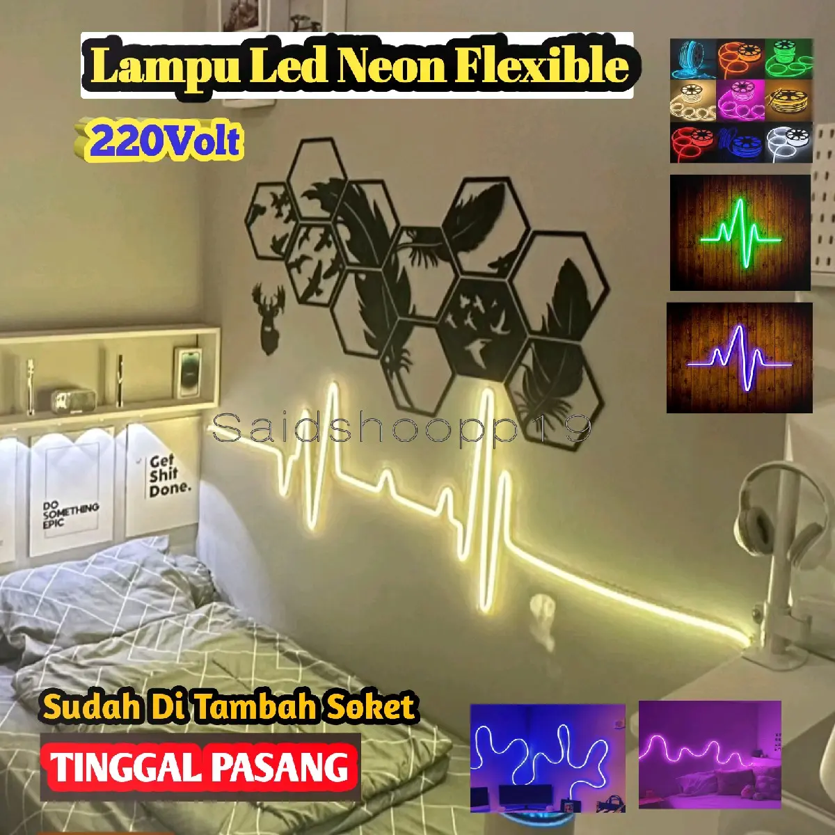 COD Diskon 17% Lampu hias Led Neon Flex 220V 1 2 3 4 5M sudah+soket Lampu Detak Jantung Variasi Kamar Pelapon Aesthetic