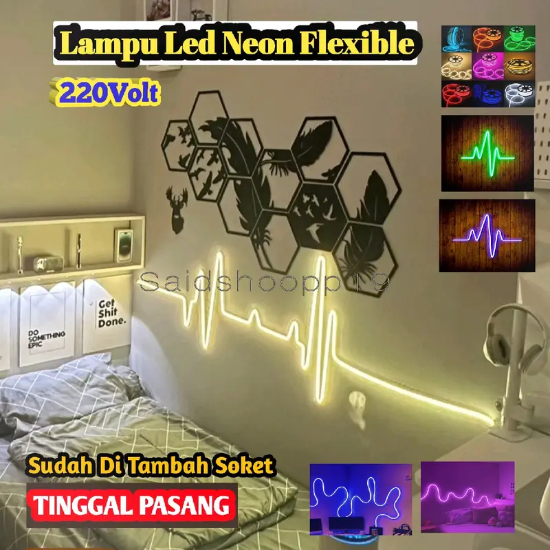 COD Diskon 17% Lampu hias Led Neon Flex 220V 1 2 3 4 5M sudah+soket Lampu Detak Jantung Variasi Kamar Pelapon Aesthetic 0