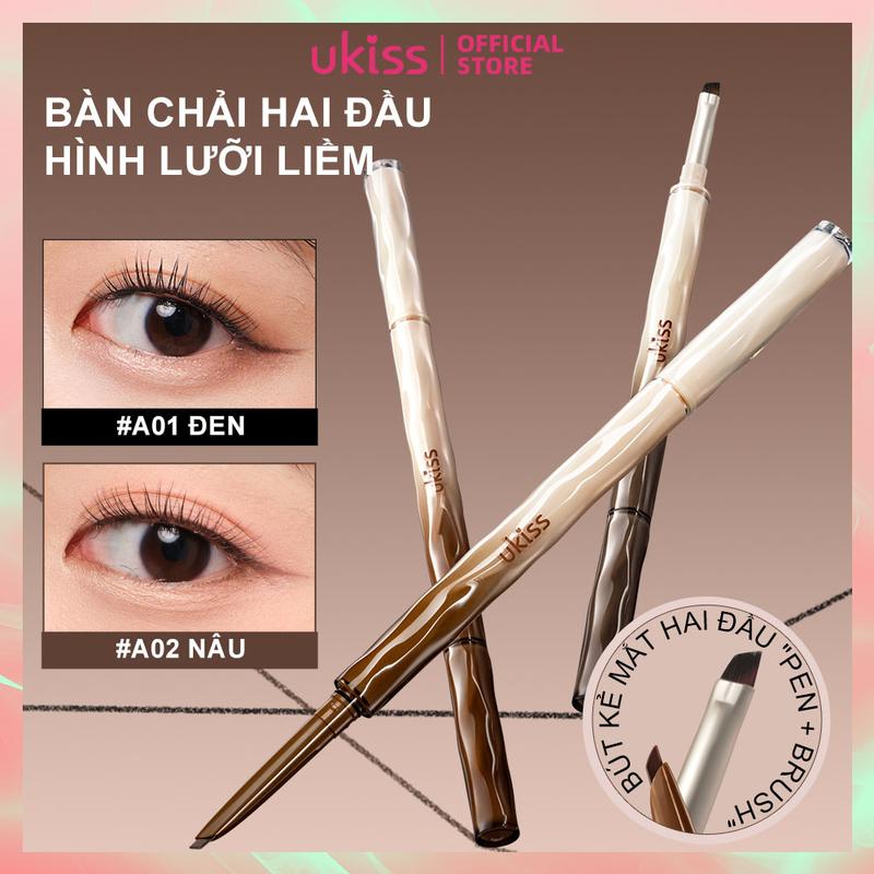 UKISS Bút Chì Kẻ Mắt Dạng Gel, Hai Đầu, Có Cọ Kẻ Mắt, Không Thấm Nước Và Chống Nhòe, Lâu Trôi, 50mg, Dành Cho Phụ Nữ, Mỹ Phẩm Trang Điểm