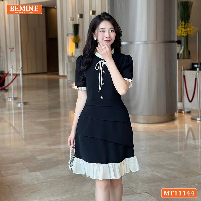 Đầm thiết kế BEMINE cổ trụ xếp ly dáng chữ A phù hợp đi chơi-MT11144