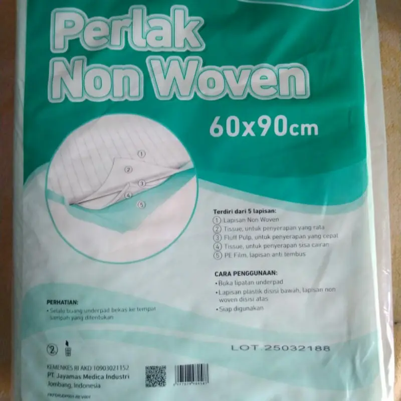 underpad perlak non woven dr.j perlak disposable 60x90 cm 60 x 90 cm 60x90cm isi 10