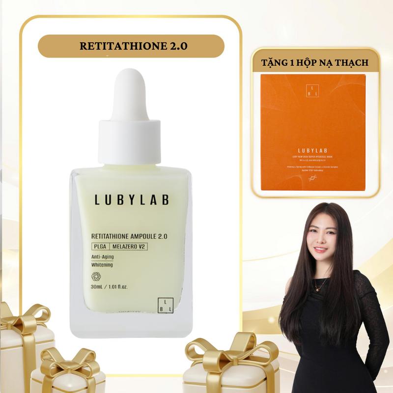 (Mua 1 tặng 1) SN1219 - Phiên bản mới - Combo Ủ Trắng Mặt : Ampoule Dưỡng Sáng Da Retitathione 2.0 PLGA Melazero V2 Lubylab Tặng 1 Hộp Mặt Nạ Thạch Hydrogel Lubylab Phiên bản giới hạn 4 miếng Skincare
