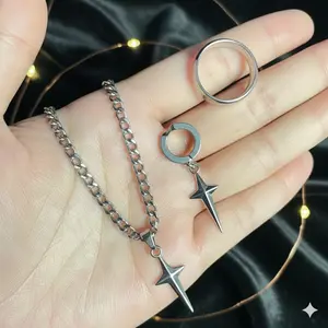 SET BINTANG FULL 3 BARANG KALUNG/ANTING/CINCIN KALUNG TITANIUM PRIA DAN WANITA