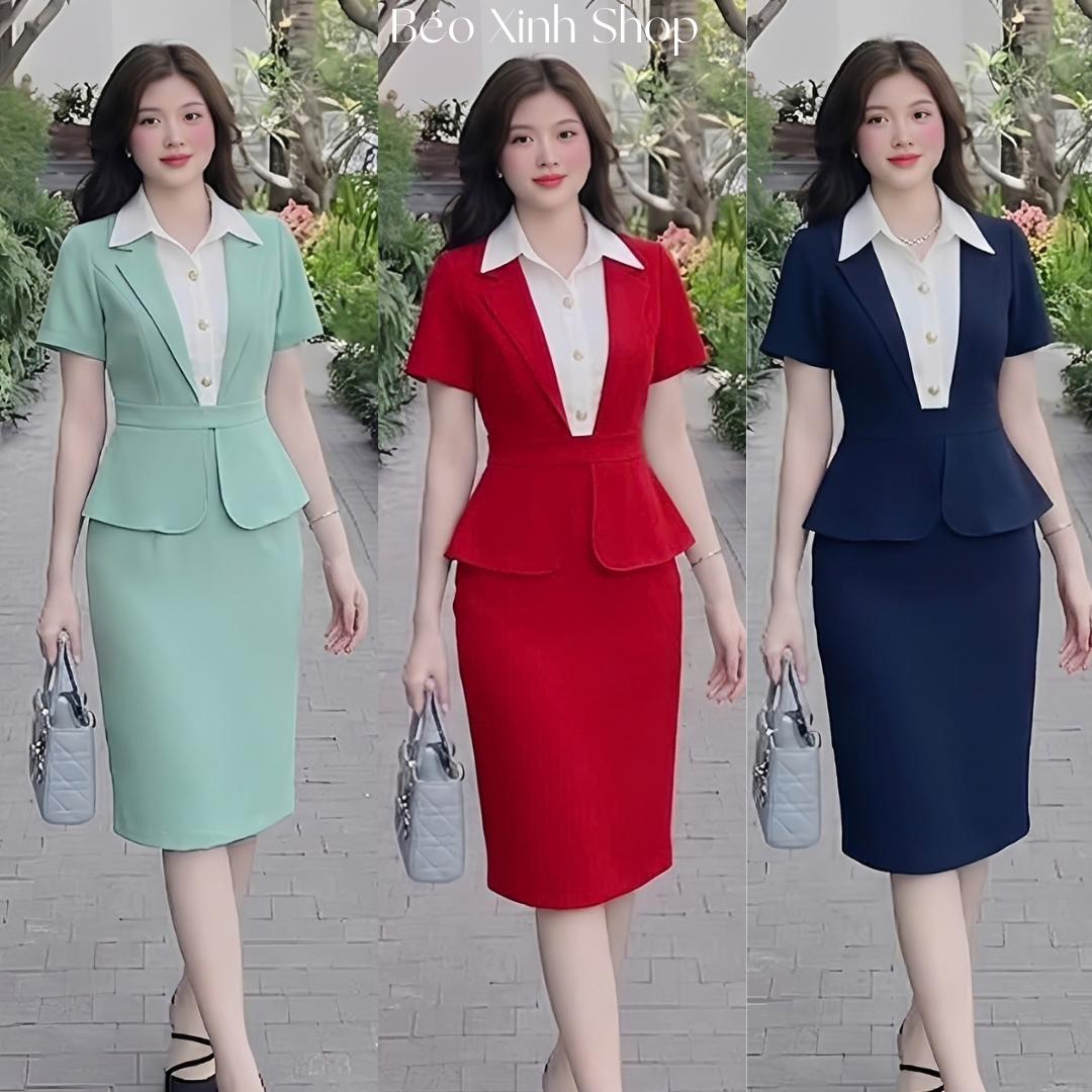 Set Thiết kế Giả Váy Công Sở (Vải Tuyết Mưa) Cao Cấp Thanh Lịch Cho Các Nàng Bigsize 40–90kg Thời Trang Nữ Béo Xinh Shop - A.1593
