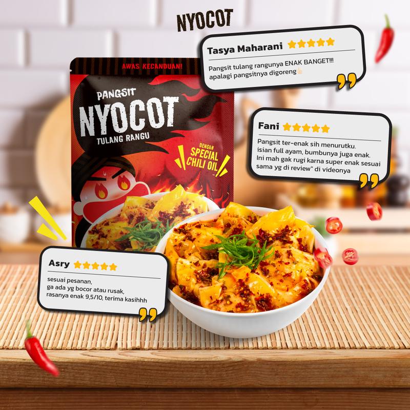 NYOCOT Pangsit Tulang Rangu Renyah Gurih / Cocok untuk Ngemil / Cemilan Pangsit Chili Oil / Makanan Instant 5