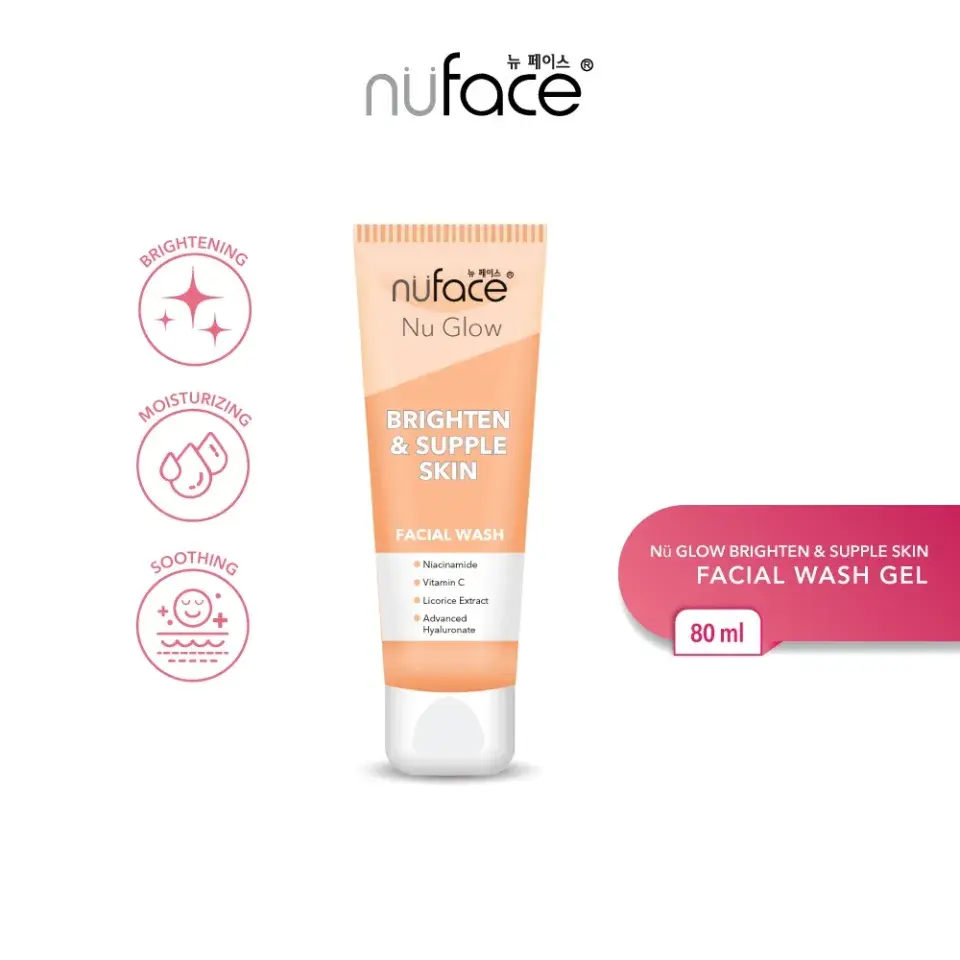 Nuface Nu Glow Brighten & Supple Skin Facial Wash Cream 80gr Hitam Mencerahkan Pria Wajah Cover Tetes Muka Perawatan Bersihkan Pencerah Pencuci Kering Acid Membersihkan Berjerawat Lightening