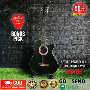 Gitar Akustik Pemula Custom Warna HITAM Murah Banyak Bonus Body Kayu Sungkay Single Round Body Neck Kayu Mahogany Fingerboard Rosewood Dryer Plastik Ret Pegangan Nyaman