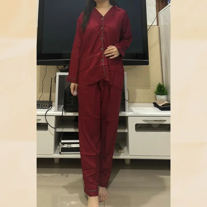 Piyama Silky Polos Rayon Twill Lengan Panjang Celana Panjang Full Kancing 2