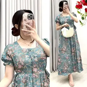 Cherry Dress Kasual Wanita Busui Kancing Depan Rayon Bumil Homedress Daster Busuifriendly Bunga Motif Menyusui