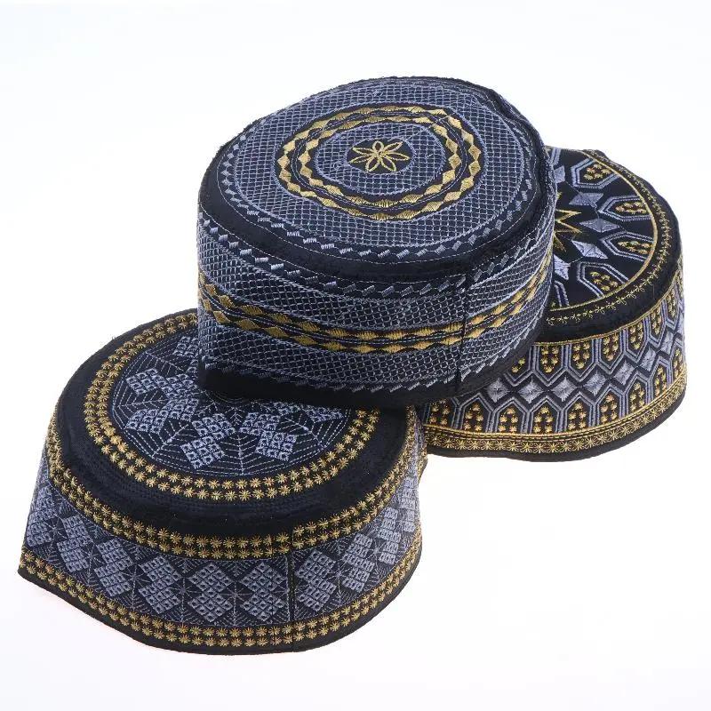 Hồi giáo cầu nguyện kufi cap vàng tinh tế thêu mềm vải thoáng khí cho EID