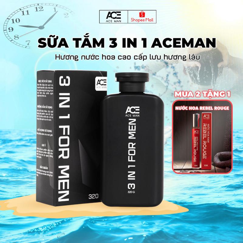  Sữa tắm 3 IN 1 cho nam ACEMAN 320ML hương nước hoa tắm gội toàn thân cho nam giới sữa tắm nam công nghệ làm sạch Prebiotic,thơm lâu mùi hương nam tính quyến rũ 