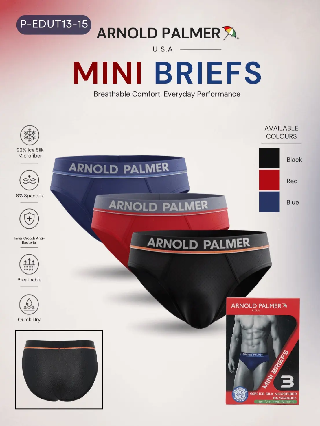 ARNOLD PALMER CELANA DALAM PRIA MINI ICE SILK MICROFIBER PREMIUM STRETCH (ISI 3 PCS) - P-EDUT13-15