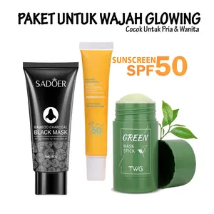 Paket Perawatan  Wajah Glowing 3 In 1 untuk Pria & Wanita - Sunscreen Spf 50, Masker Komedo, Masker Jerawat - Facial