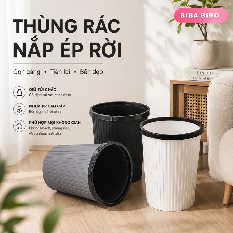 Thùng Rác Nhựa Có Vành Ép Giữ Túi Bismart Nhựa PP Cao Cấp, Thùng Rác Văn Phòng…